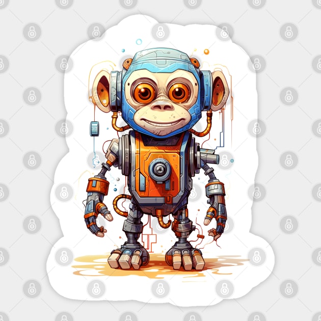 Cartoon monkey robots. T-Shirt, Sticker. Funny cyborg. Sticker by AndreKENO